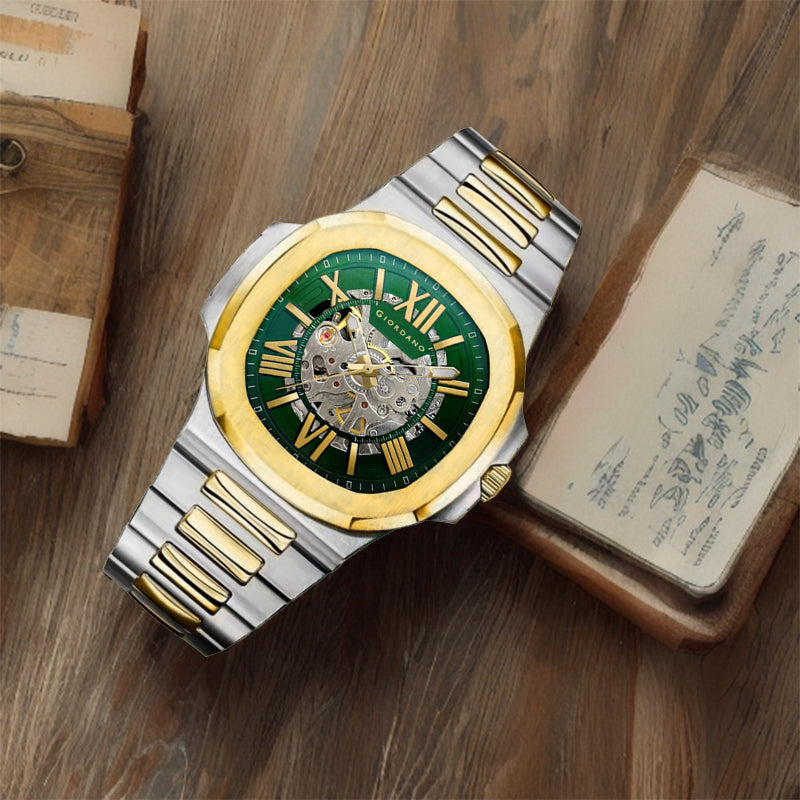 Giordano Dual-Tone Skeleton Automatic Stainless Steel Watch for Men with Luxurious Gold Accent Case | GZ-50114-22