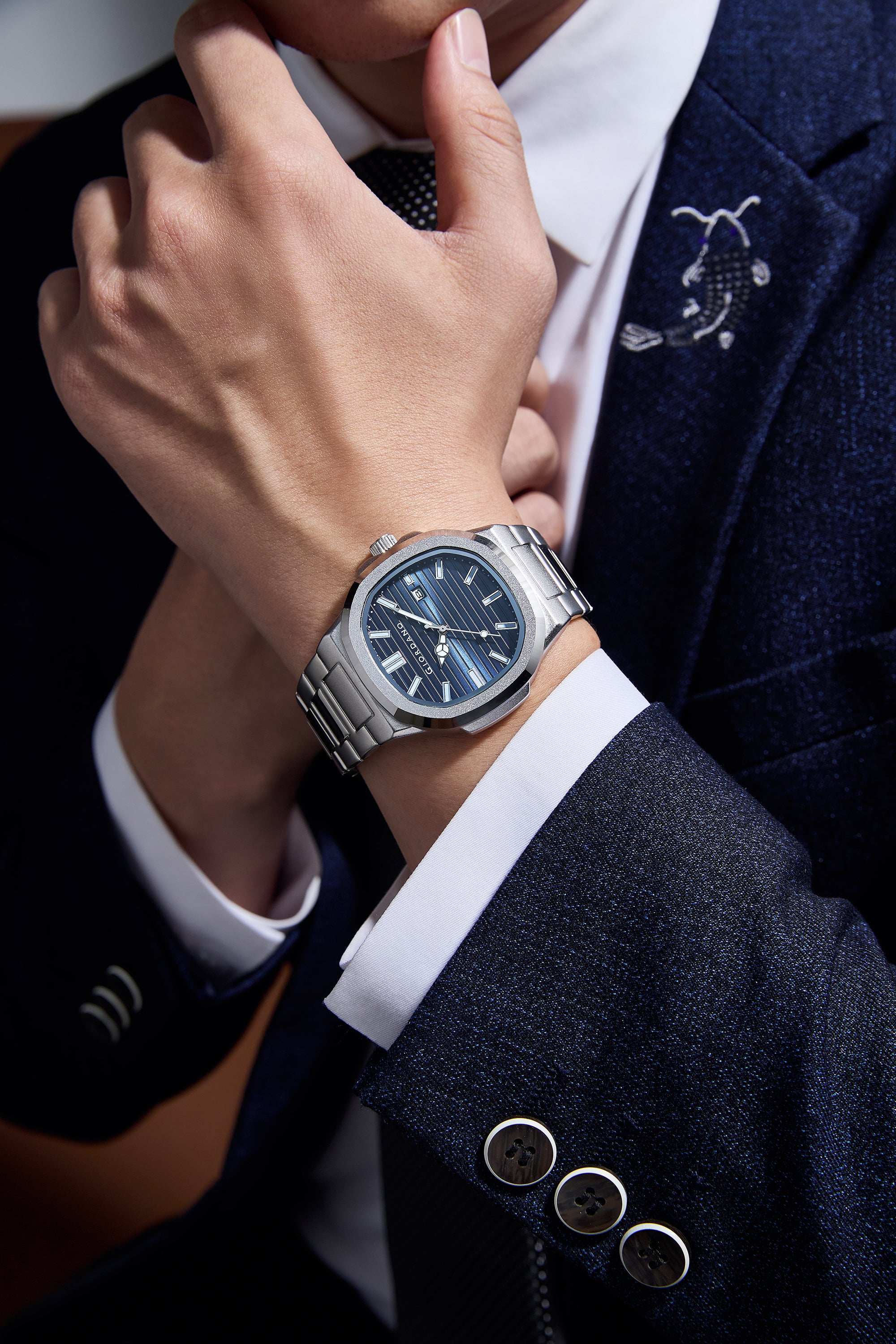 Giordano Analog Watch for Men – Textured Dial, Stainless Steel Strap, Date Display, Quartz Movement, Water Resistant | GZ-50134-55