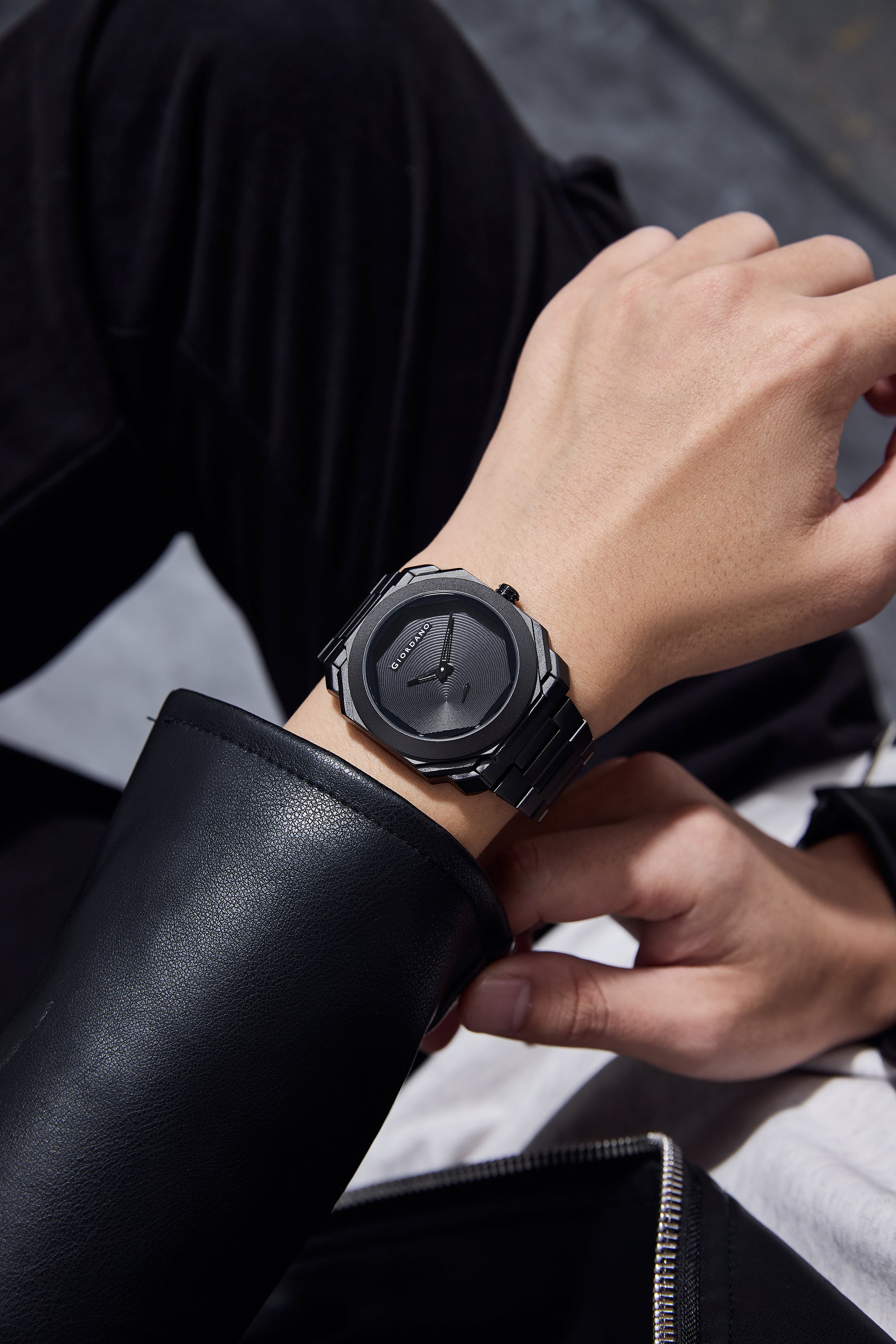 Giordano Octagonal Stainless Steel Watch for Men – Textured Dial with Subdial, Matte Finish Strap | GZ-50131-11