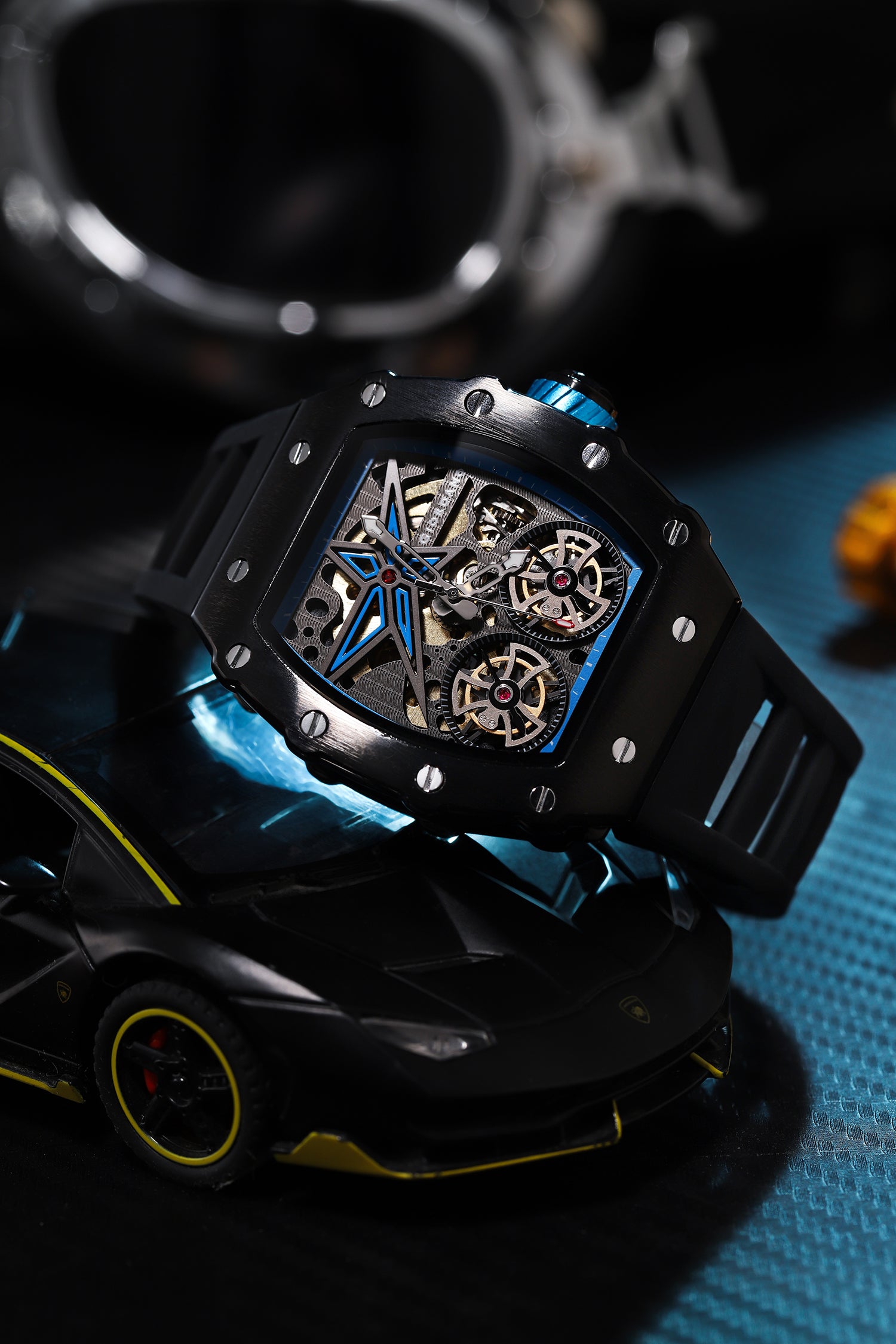 Giordano Luxury Automatic Watch for Men – Mechanical Skeleton Dial, Dual Gear Display,Silicon Strap | GZ-50128-01