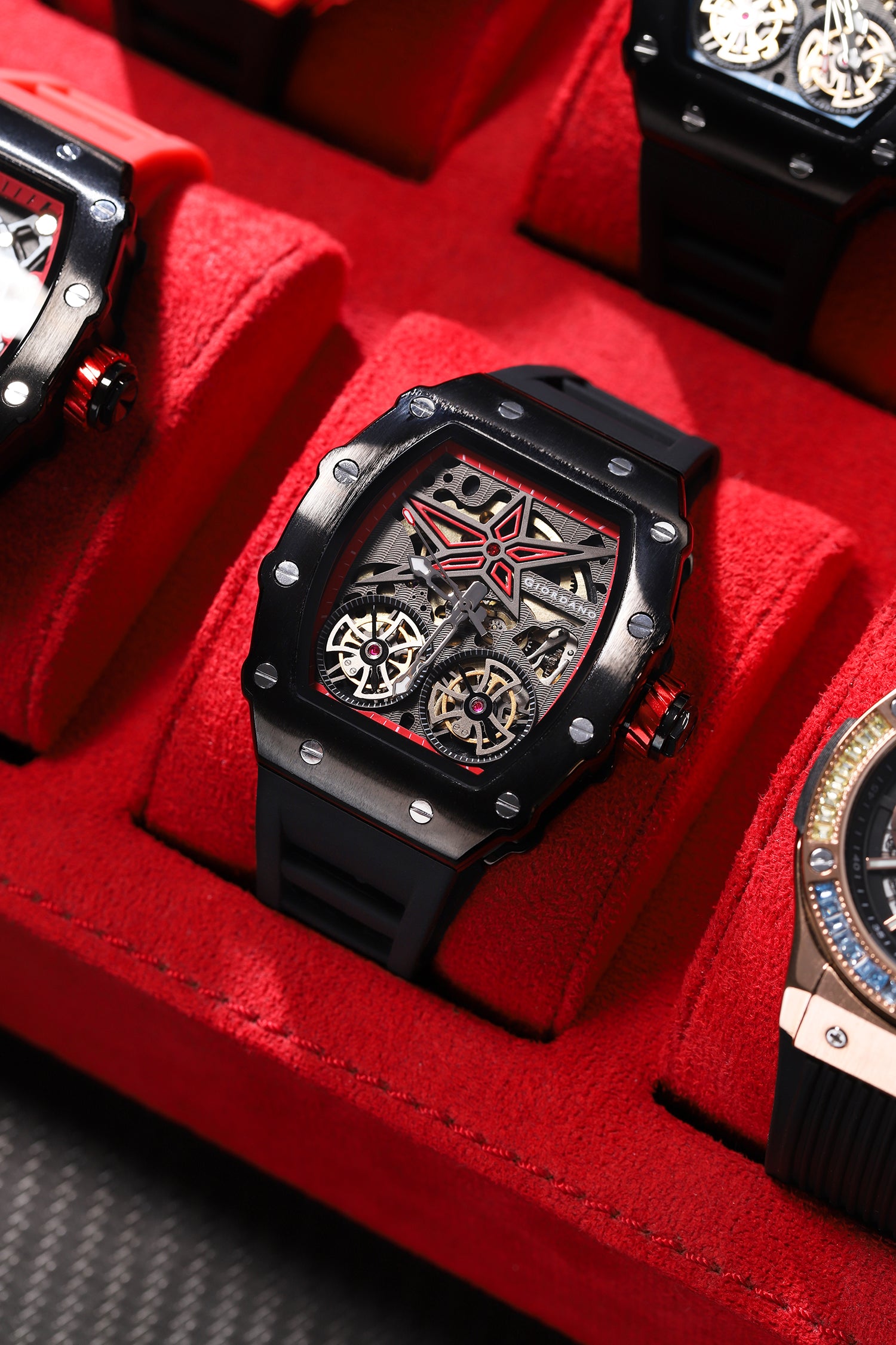 Giordano Luxury Automatic Watch for Men – Mechanical Skeleton Dial, Dual Gear Display,Silicon Strap | GZ-50128-02