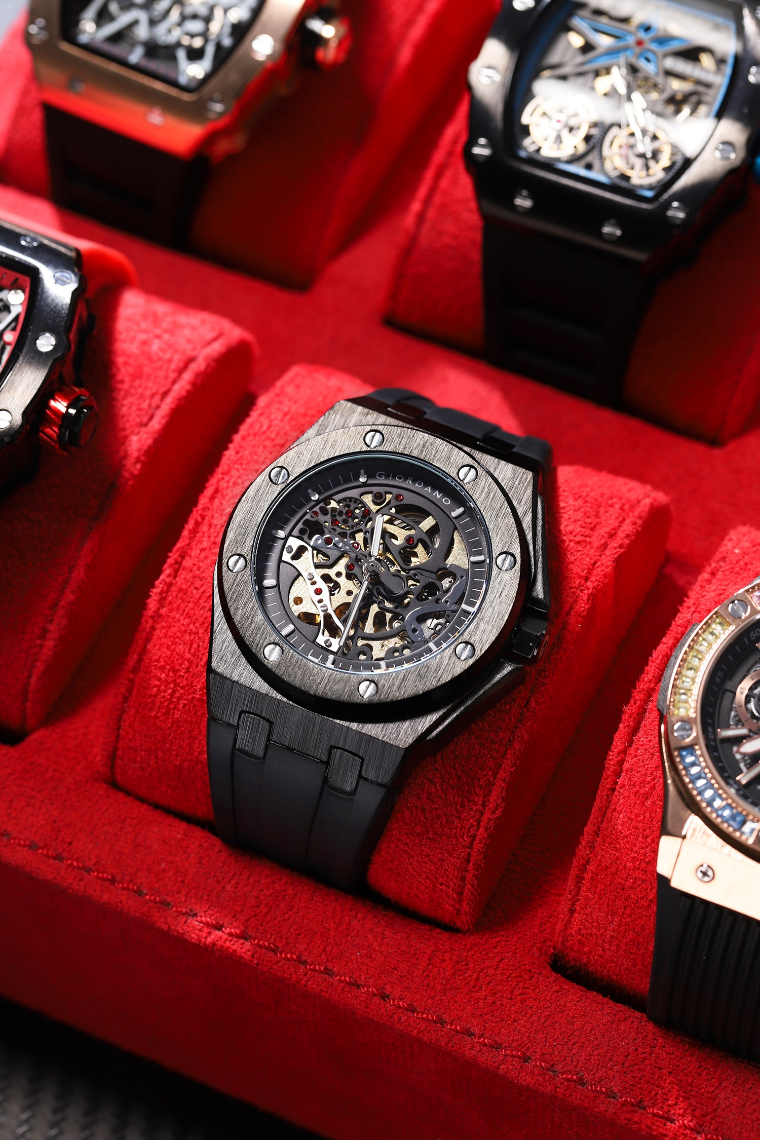 Giordano Automatic Watch for Men – Mechanical Skeleton Dial,Transparent Gear Display, Silicon Strap | GZ-50129-01