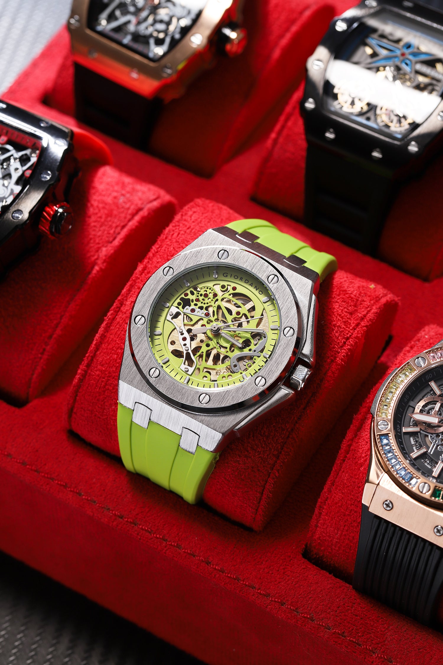 Giordano Automatic Watch for Men – Mechanical Skeleton Dial,Transparent Gear Display, Silicon Strap | GZ-50129-03