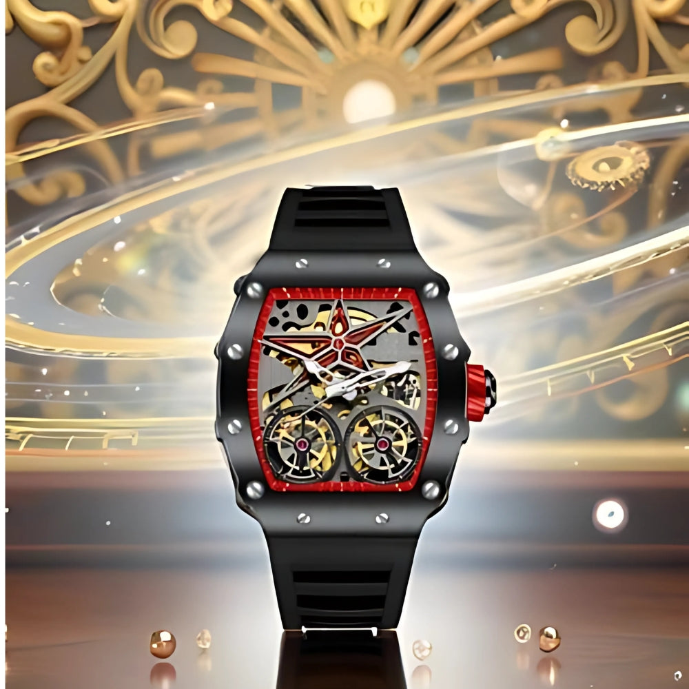 Giordano Luxury Automatic Watch for Men – Mechanical Skeleton Dial, Dual Gear Display,Silicon Strap | GZ-50128-02