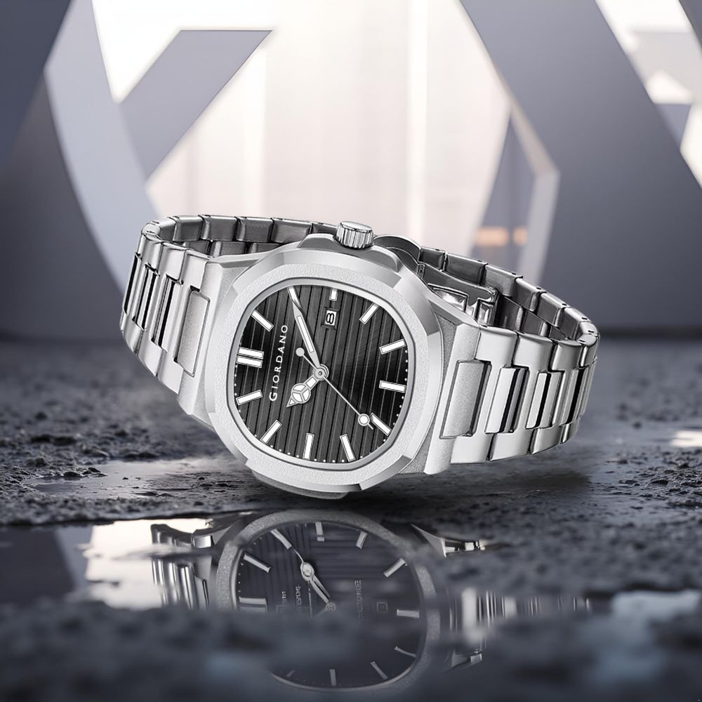 Giordano Analog Watch for Men – Textured Dial, Stainless Steel Strap, Date Display, Quartz Movement, Water Resistant | GZ-50134-22