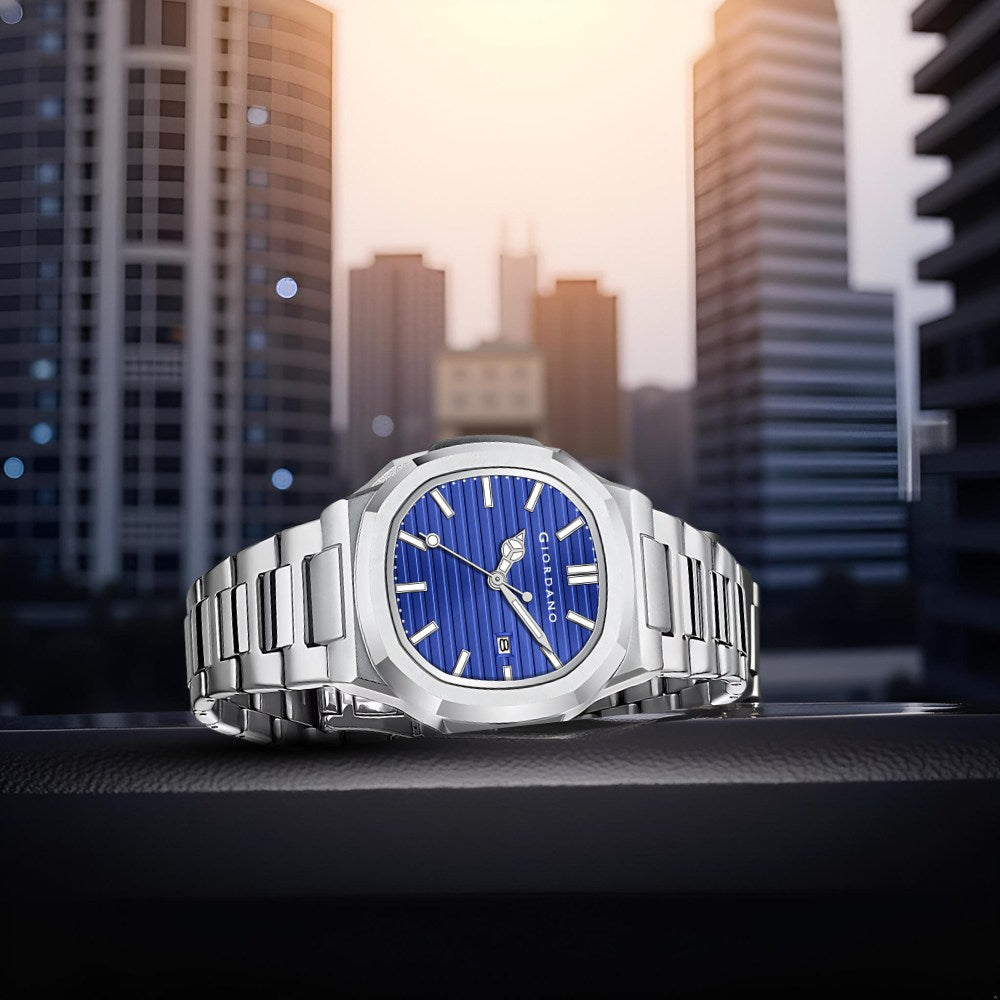 Giordano Analog Watch for Men – Textured Dial, Stainless Steel Strap, Date Display, Quartz Movement, Water Resistant | GZ-50134-55