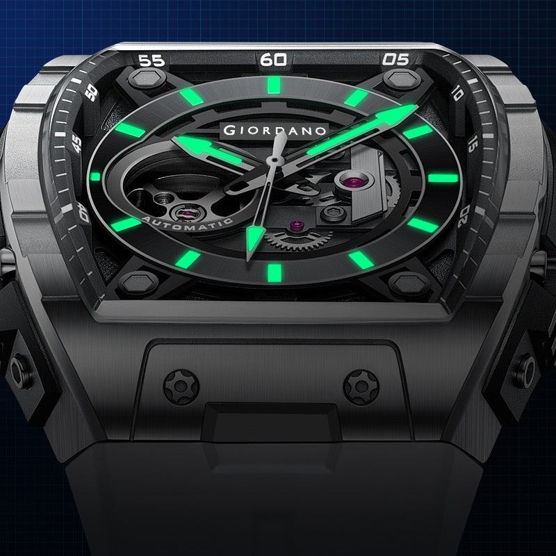 Giordano Automatic Mechanical Self-Winding Men's Analog Watch 46mm Silicone Strap 30M Water-Resistant Stylish Gift for Men | GZ-50119-01