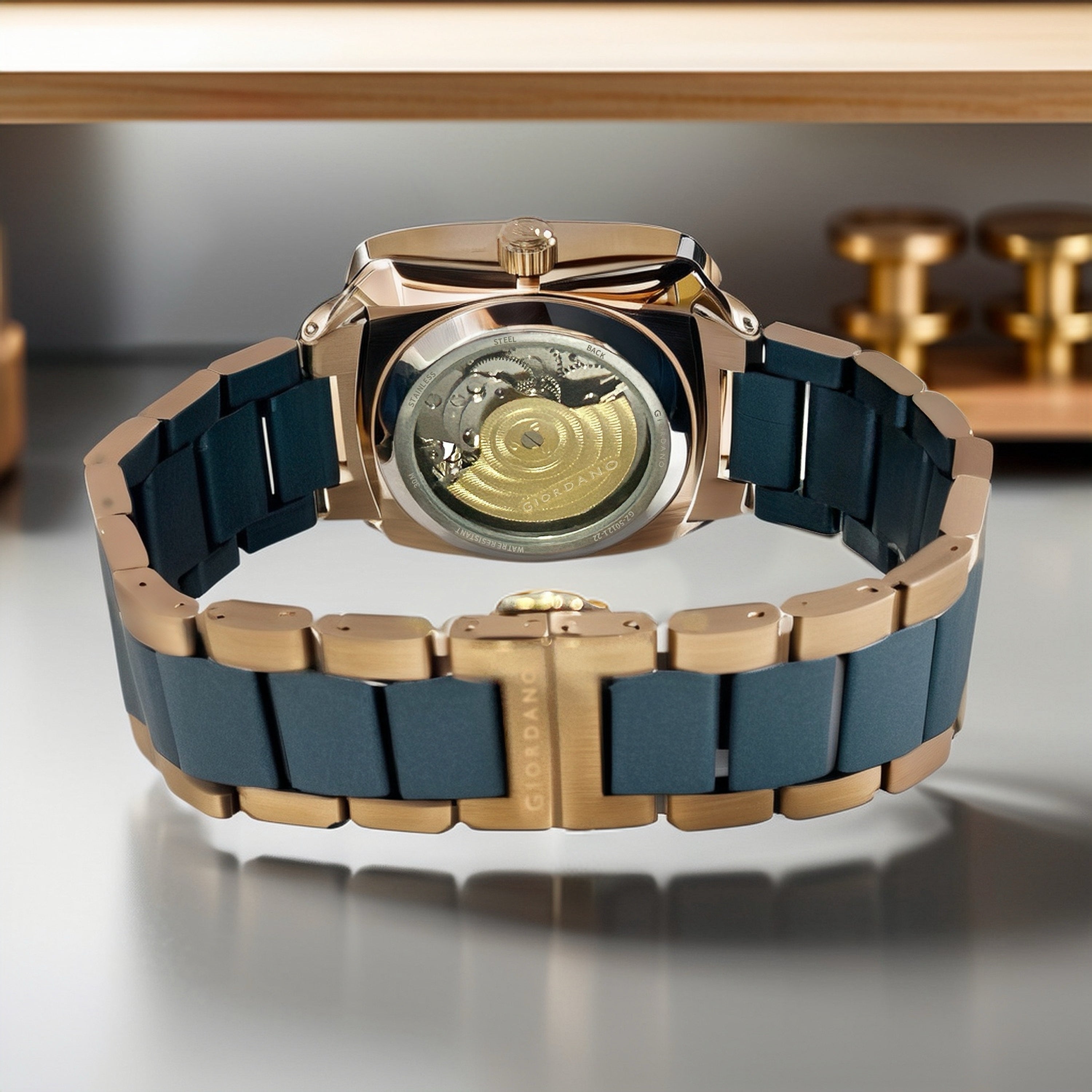 Giordano Luxury Watch for Men – Automatic Skeleton Square Dial, Stainless Steel Strap, Premium Mechanical Movement | GZ-50121-22