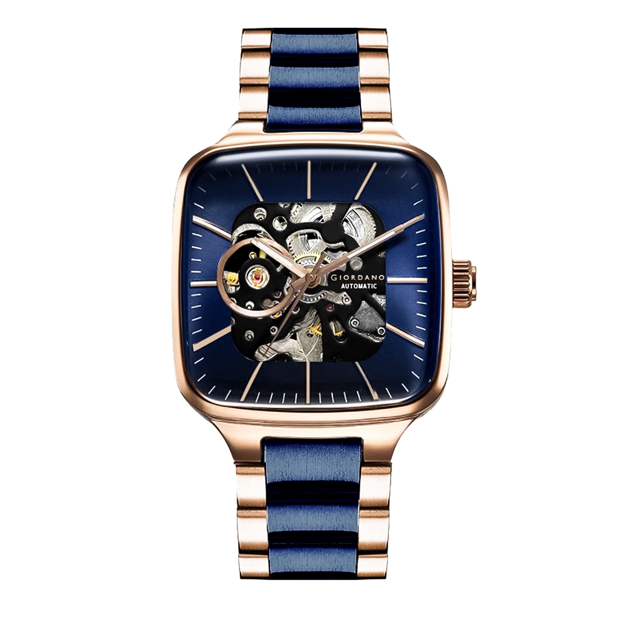 Giordano Luxury Watch for Men – Automatic Skeleton Square Dial, Stainless Steel Strap, Premium Mechanical Movement | GZ-50121-22