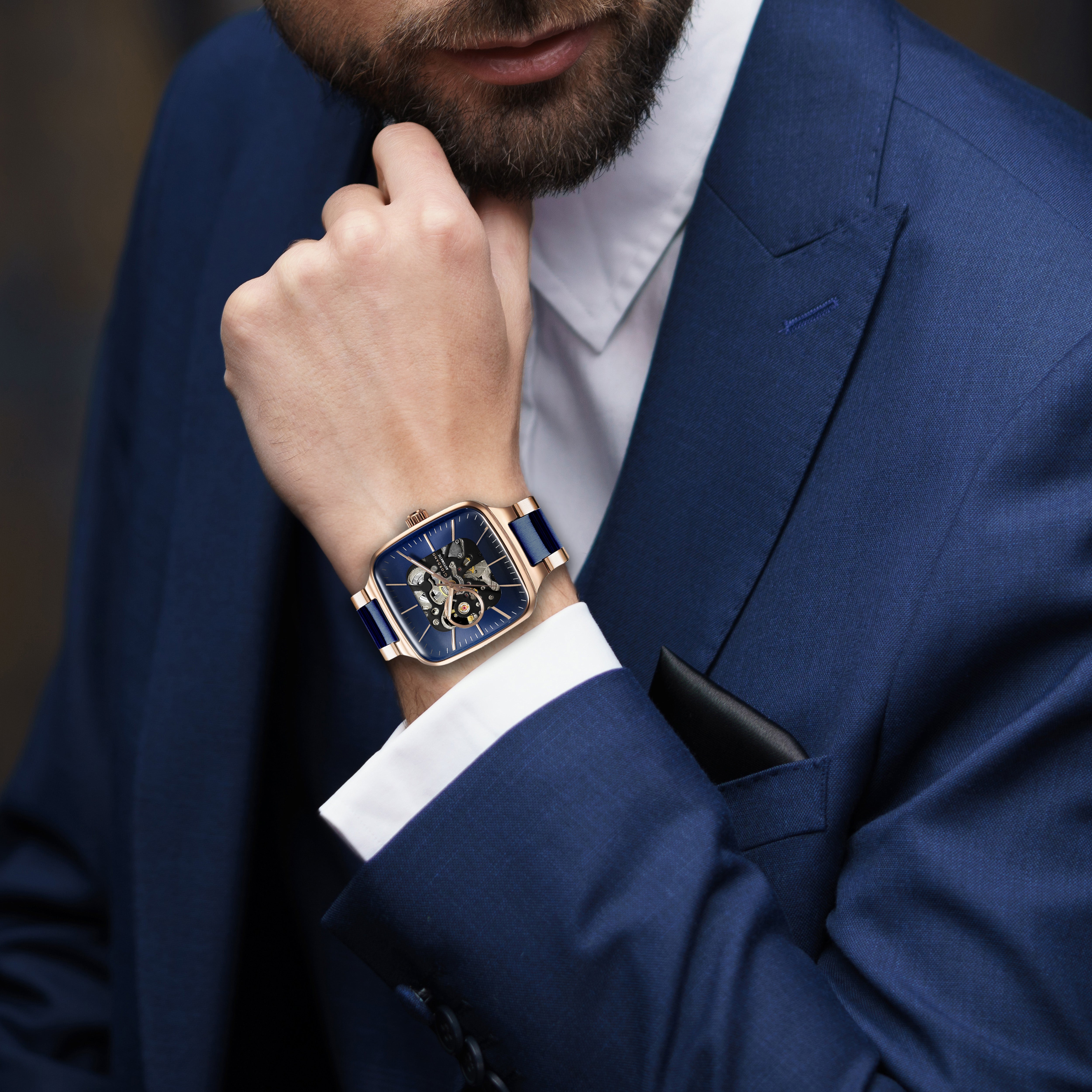 Giordano Luxury Watch for Men – Automatic Skeleton Square Dial, Stainless Steel Strap, Premium Mechanical Movement | GZ-50121-22