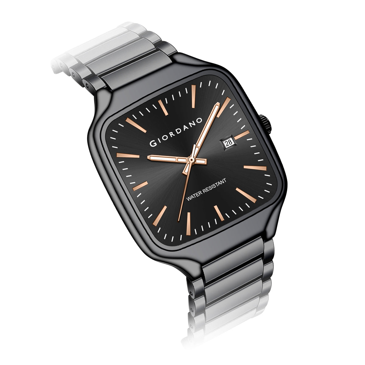 Giordano Analog Watch for Men – Square Dial, Stainless Steel Strap, Date Display, Water Resistant Classic Dress Watch | GZ-50163-11