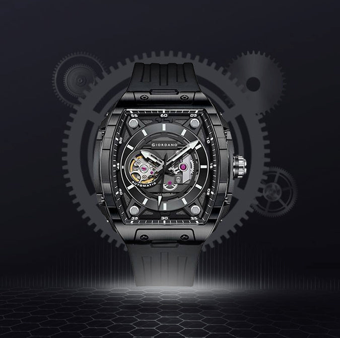 Giordano Automatic Mechanical Self-Winding Men's Analog Watch 46mm Silicone Strap 30M Water-Resistant Stylish Gift for Men | GZ-50119-01