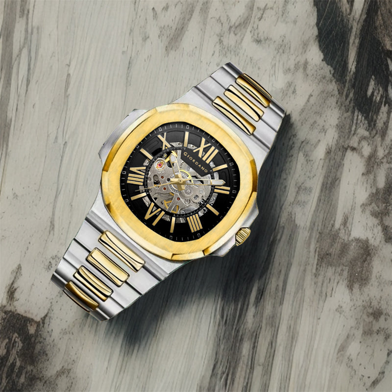 Giordano Dual-Tone Skeleton Automatic Stainless Steel Watch for Men with Luxurious Gold Accent Case | GZ-50114-11