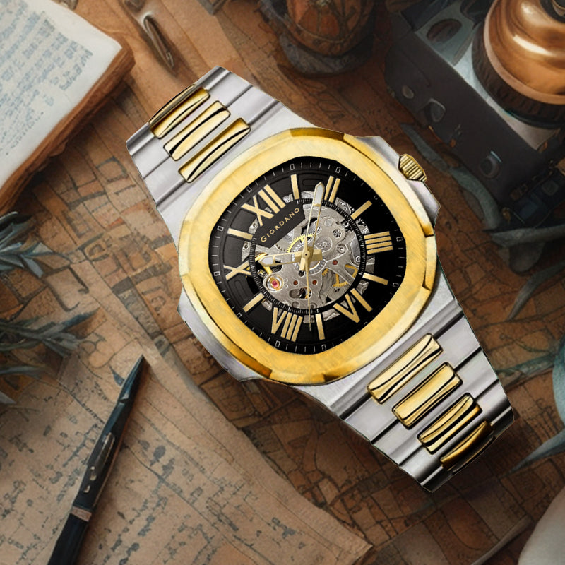 Giordano Dual-Tone Skeleton Automatic Stainless Steel Watch for Men with Luxurious Gold Accent Case | GZ-50114-11