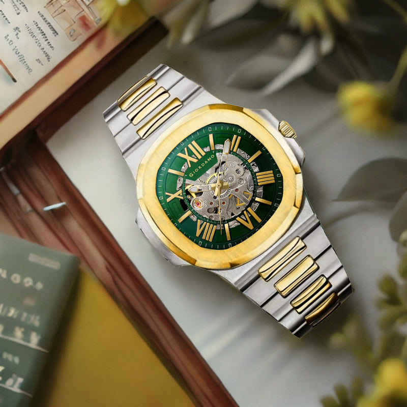 Giordano Dual-Tone Skeleton Automatic Stainless Steel Watch for Men with Luxurious Gold Accent Case | GZ-50114-22