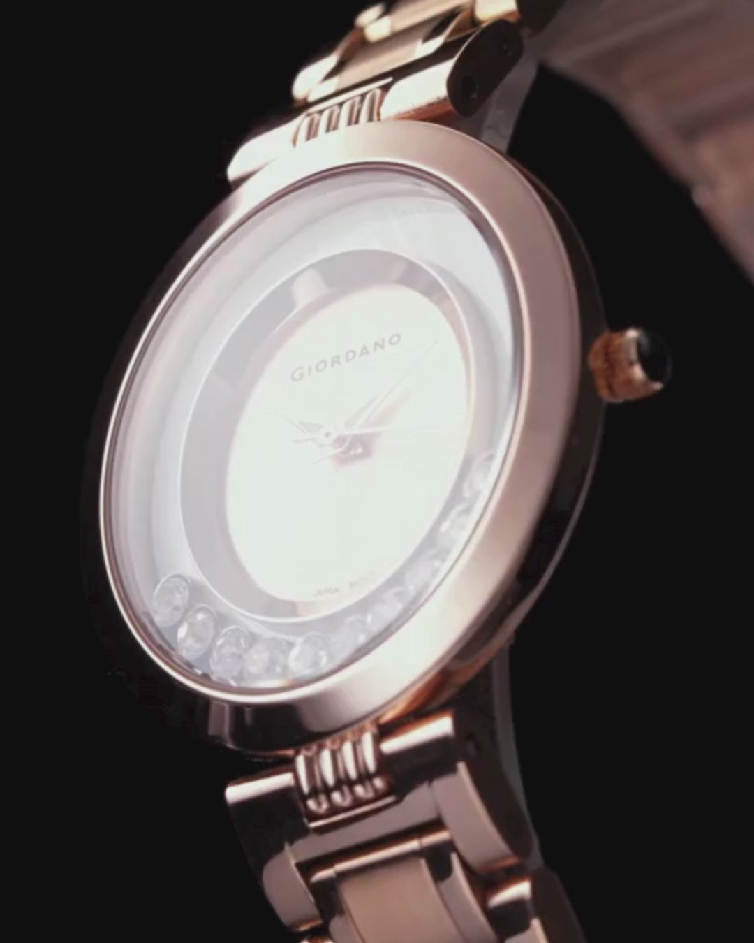 Giordano Rose Gold  Dancing Diamonds Collection Analogue Watch for Women with Elegant Stainless Steel Strap and 3 Hand Mechanism GZ-60083-22