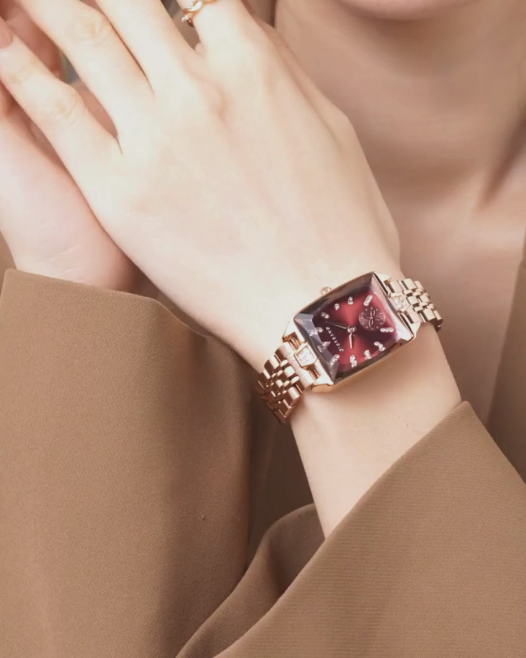 Giordano Analog Watch For Women - Rectangular Dial, Crystal Hour Markers And Rose Gold Stainless Steel Strap GZ-60102-33