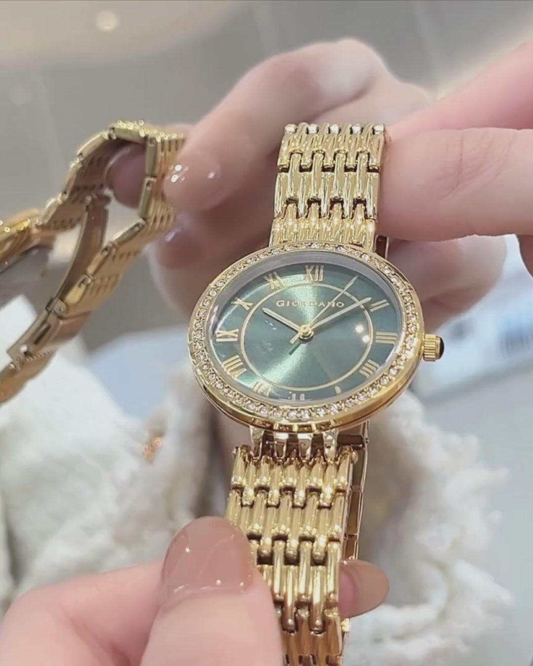 Giordano Eleganza Collection Watch for Women with Stainless Steel Strap and Crystal Embellished Bezel, Roman Numerals-A2083-11A