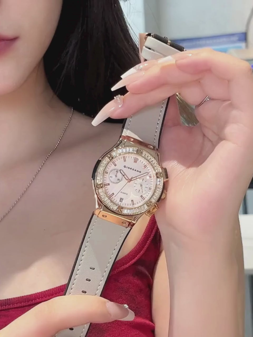 Giordano analog Watch for men  – Round Dial,  Leather Strap, Crystal-Studded Bezel with Quartz Movement-GZ-60093-03