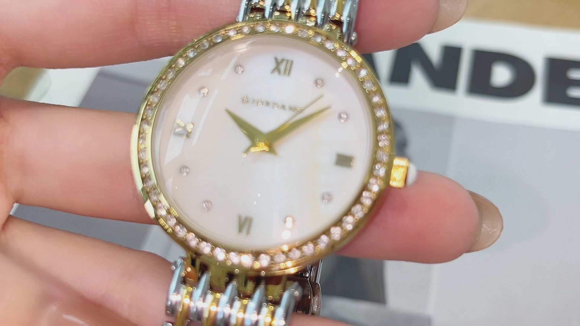 Giordano Analog Watch for Women with Stainless Steel Strap and Crystal Embellished Bezel, Roman Numerals | A2060-55