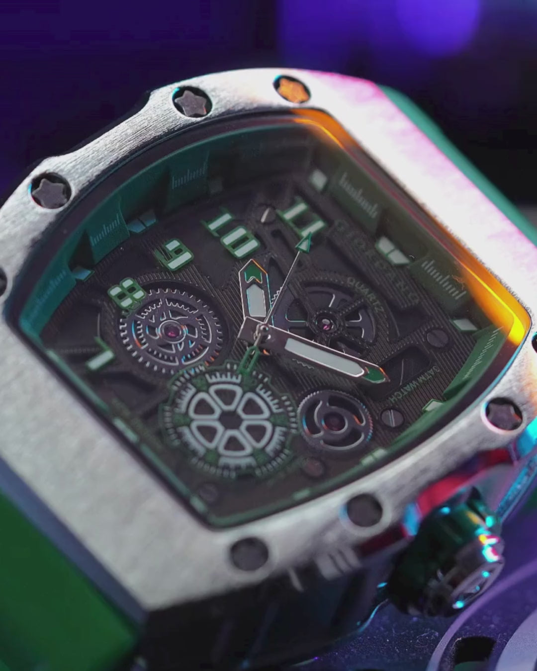 Giordano Sqaure Analog Casual Sporty Watch for Men – Mechanical-Inspired Design dial, Quartz Movement, silicon strap and date display | GZ-50150-03