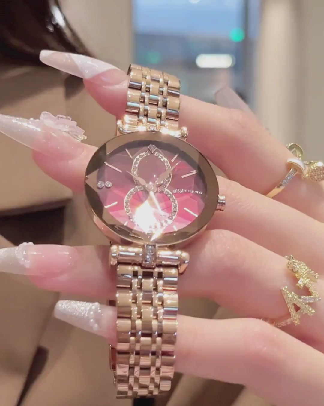 Giordano Luxury Watch for women Round Diamond cut glass Dial,  Elegant Stainless Steel Strap with Quartz Movement-GZ-60092-22