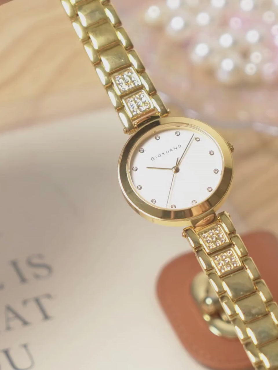 Giordano Eleganza Collection Analog Watch for Women with Crystal-Studded Strap & Diamond Indices-A2037-22