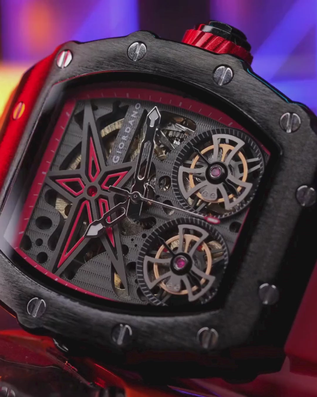 Giordano Luxury Automatic Watch for Men – Mechanical Skeleton Dial, Dual Gear Display,Silicon Strap | GZ-50128-04