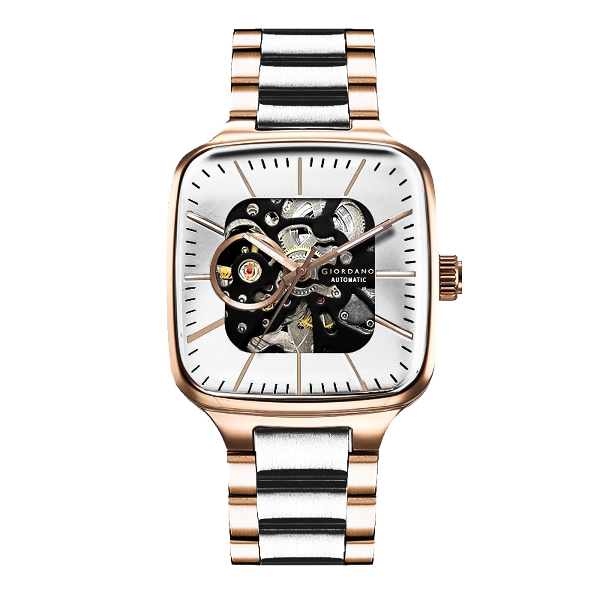 Giordano Luxury Watch for Men – Automatic Skeleton Square Dial, Stainless Steel Strap, Premium Mechanical Movement | GZ-50121-33