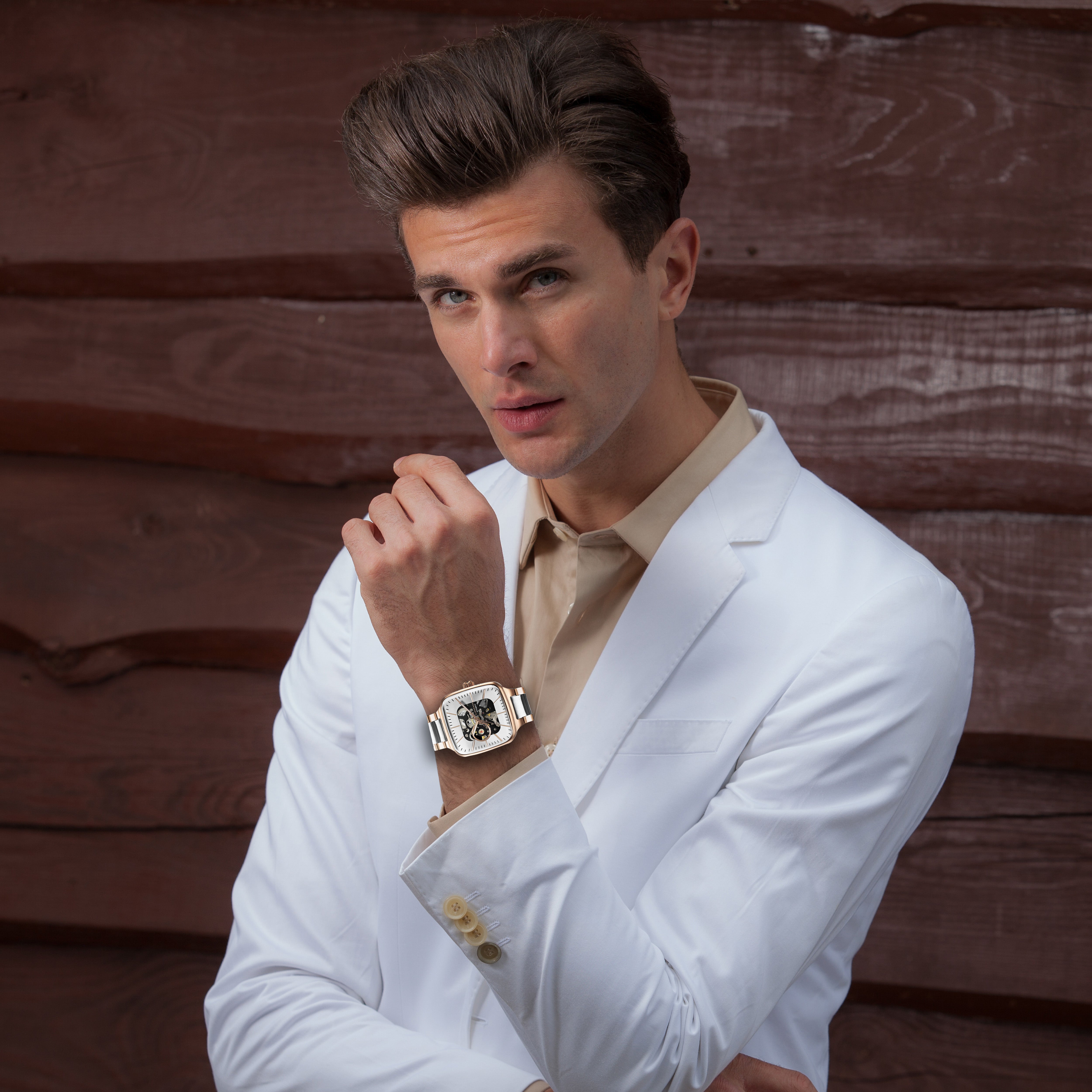 Giordano Luxury Watch for Men – Automatic Skeleton Square Dial, Stainless Steel Strap, Premium Mechanical Movement | GZ-50121-33